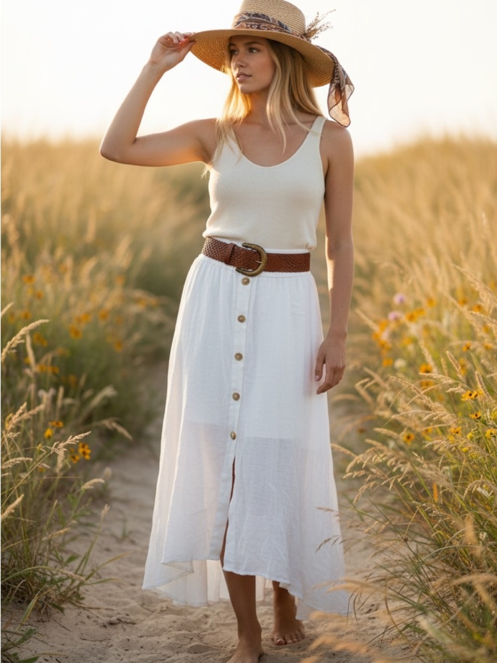Zac & Rachel White Button-Front Maxi Skirt